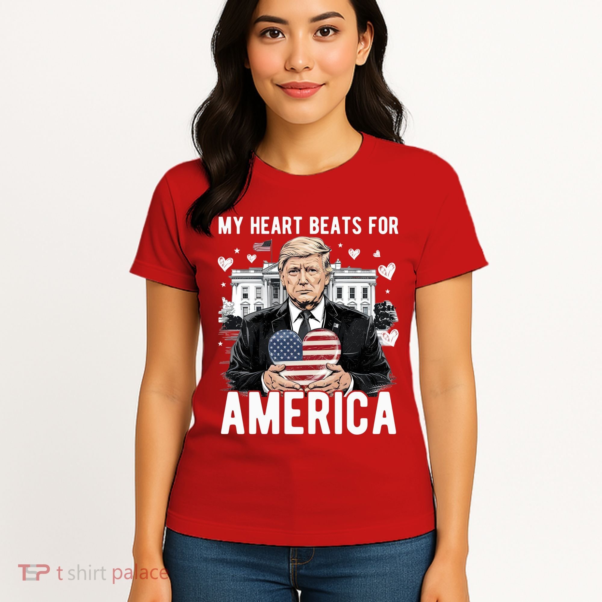 My Heart Beats For America Trump Valentines Day Women's T-Shirt