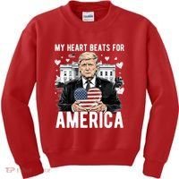 My Heart Beats For America Trump Valentines Day Kids Sweatshirt thumb 0