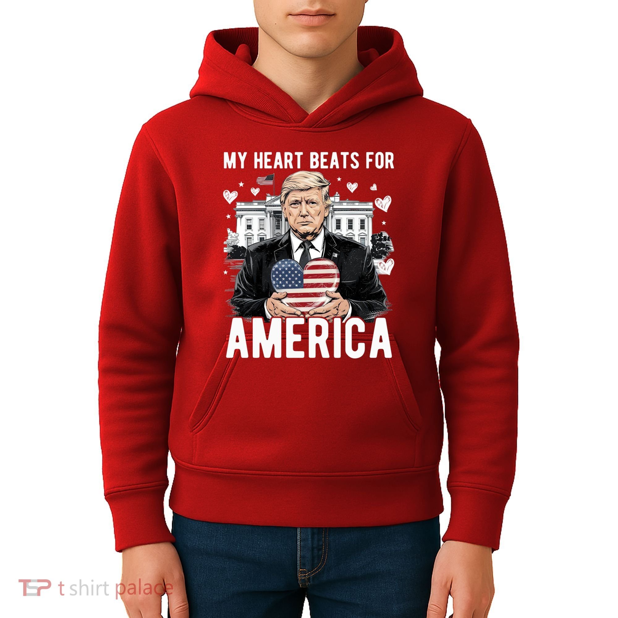 My Heart Beats For America Trump Valentines Day Kids Hoodie