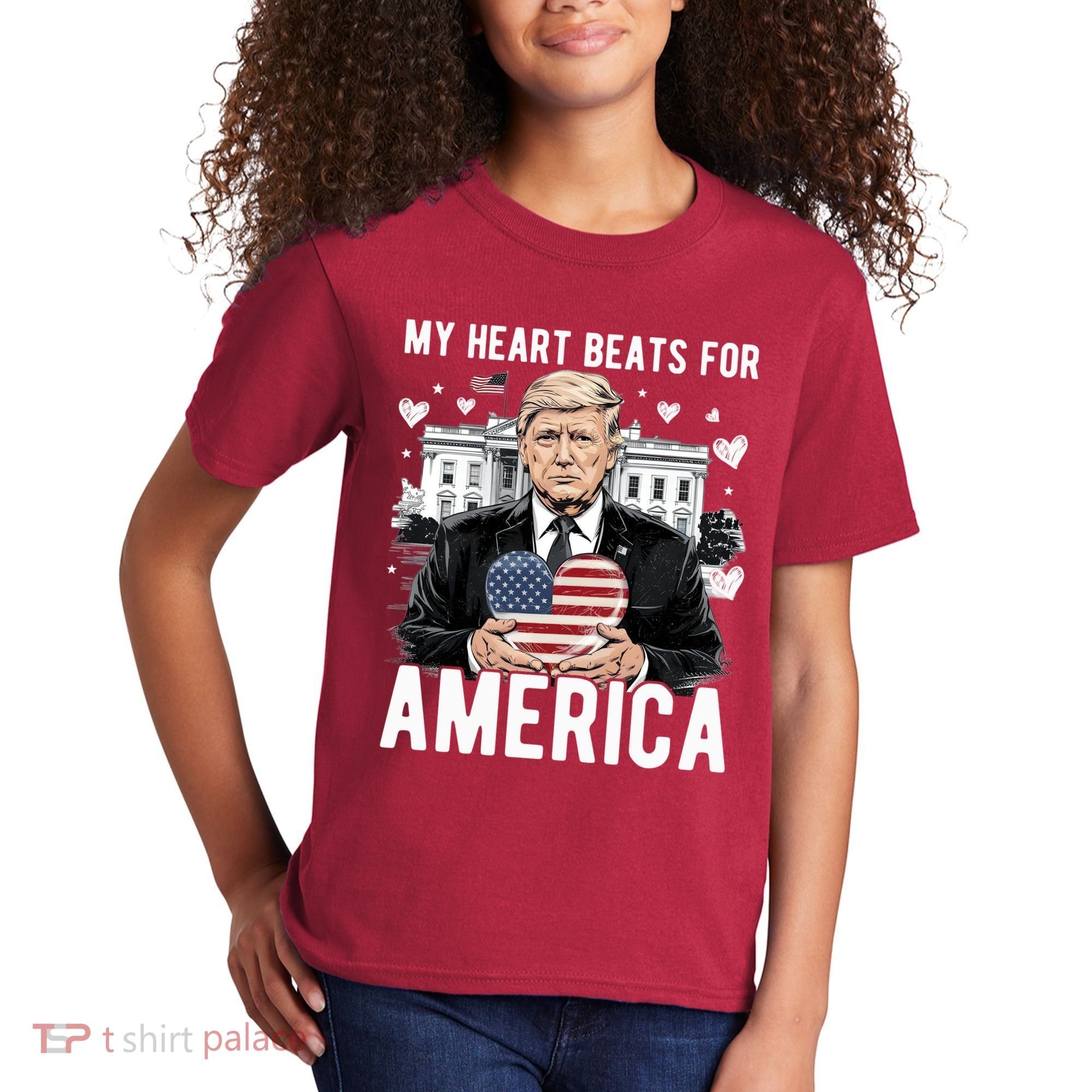 My Heart Beats For America Trump Valentines Day Kids T-Shirt