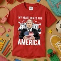 My Heart Beats For America Trump Valentines Day Kids T-Shirt thumb 3