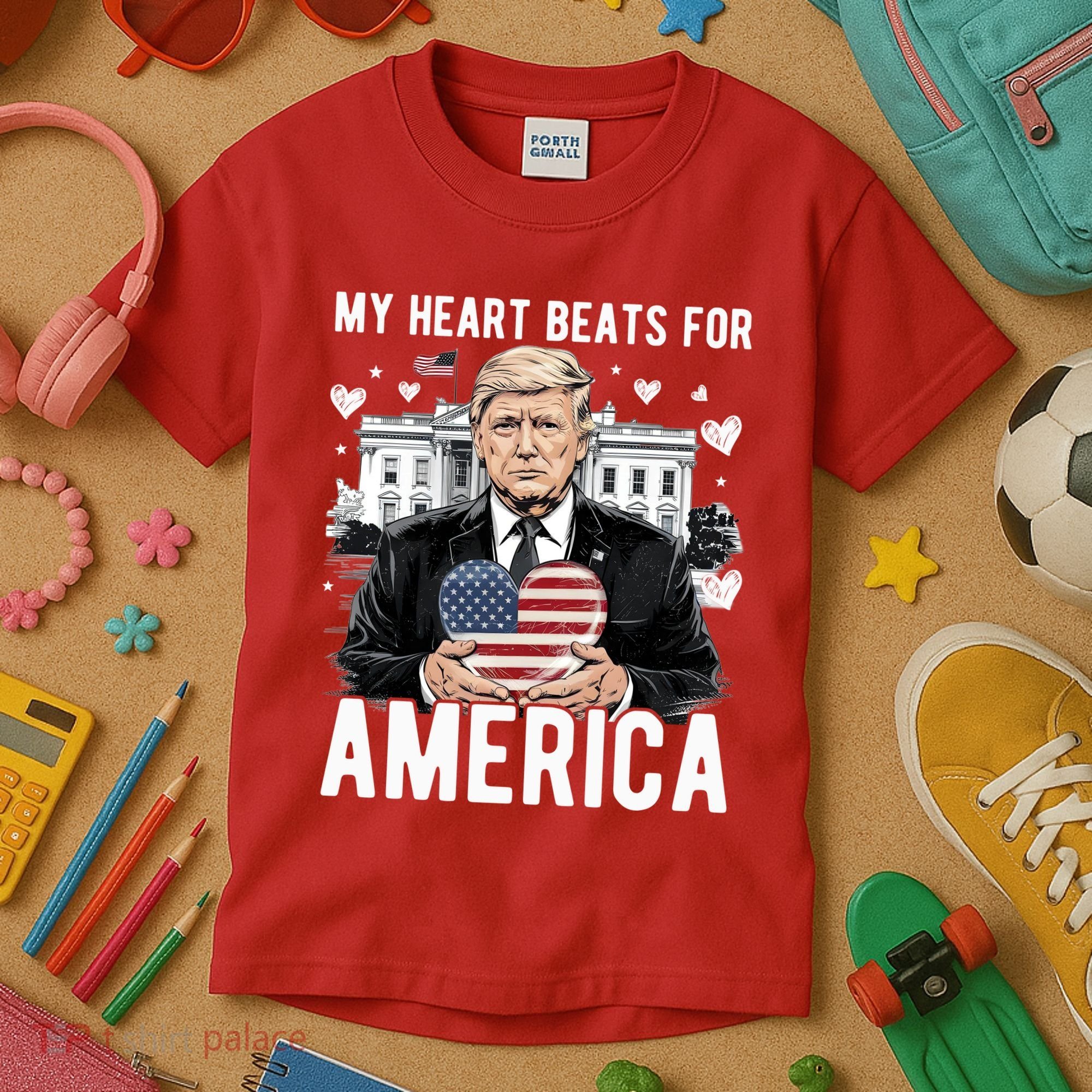 My Heart Beats For America Trump Valentines Day Kids T-Shirt