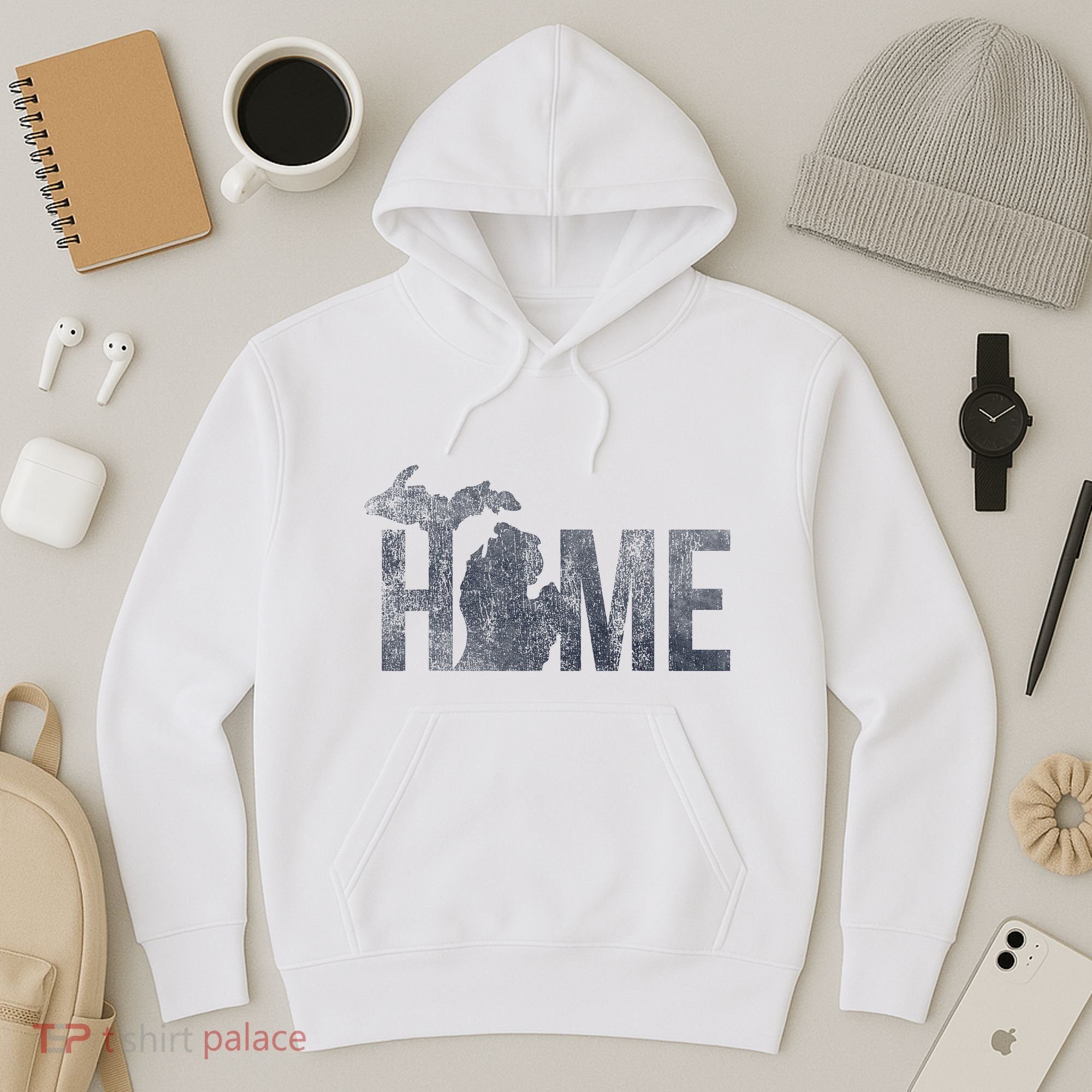 Michigan Home Blue And Distressed Hoodie