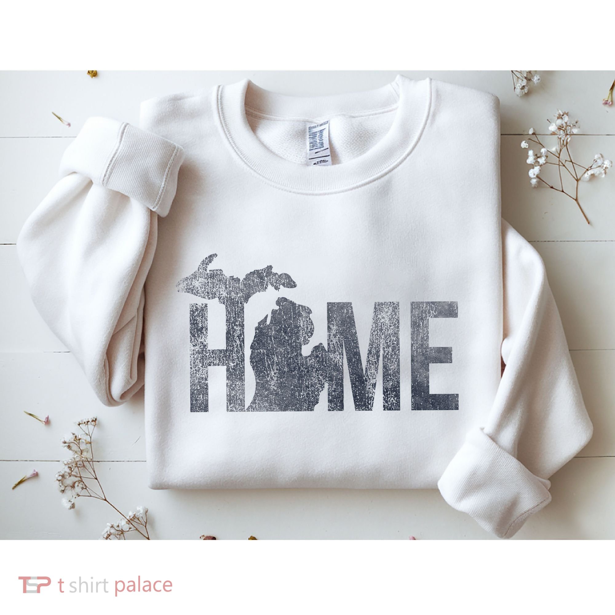 Michigan Home Blue And Distressed Sweatshirt