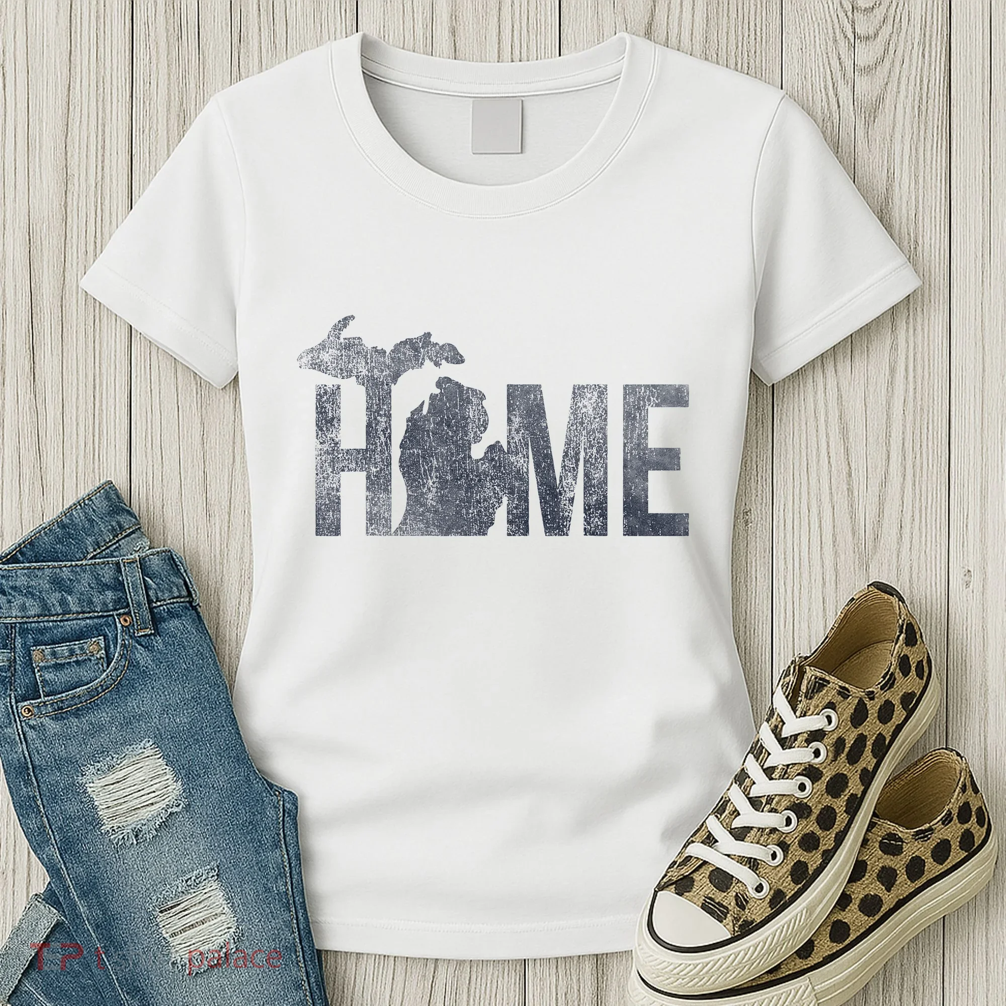 Michigan Home Blue And Distressed Women's T-Shirt