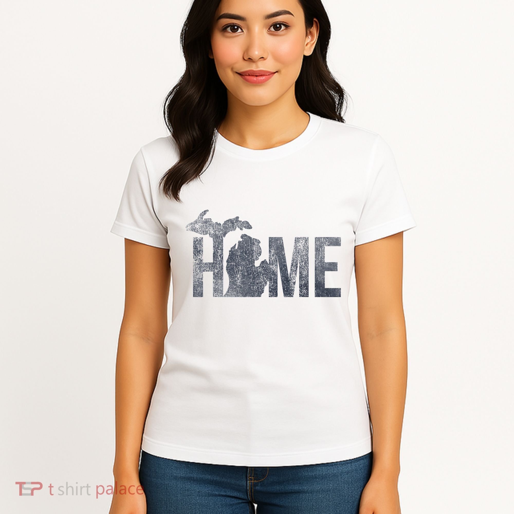 Michigan Home Blue And Distressed Women's T-Shirt