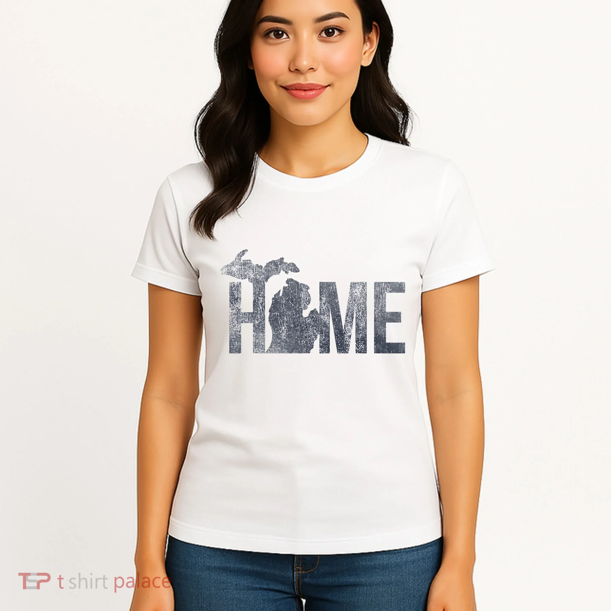 Michigan Home Blue And Distressed Women's T-Shirt