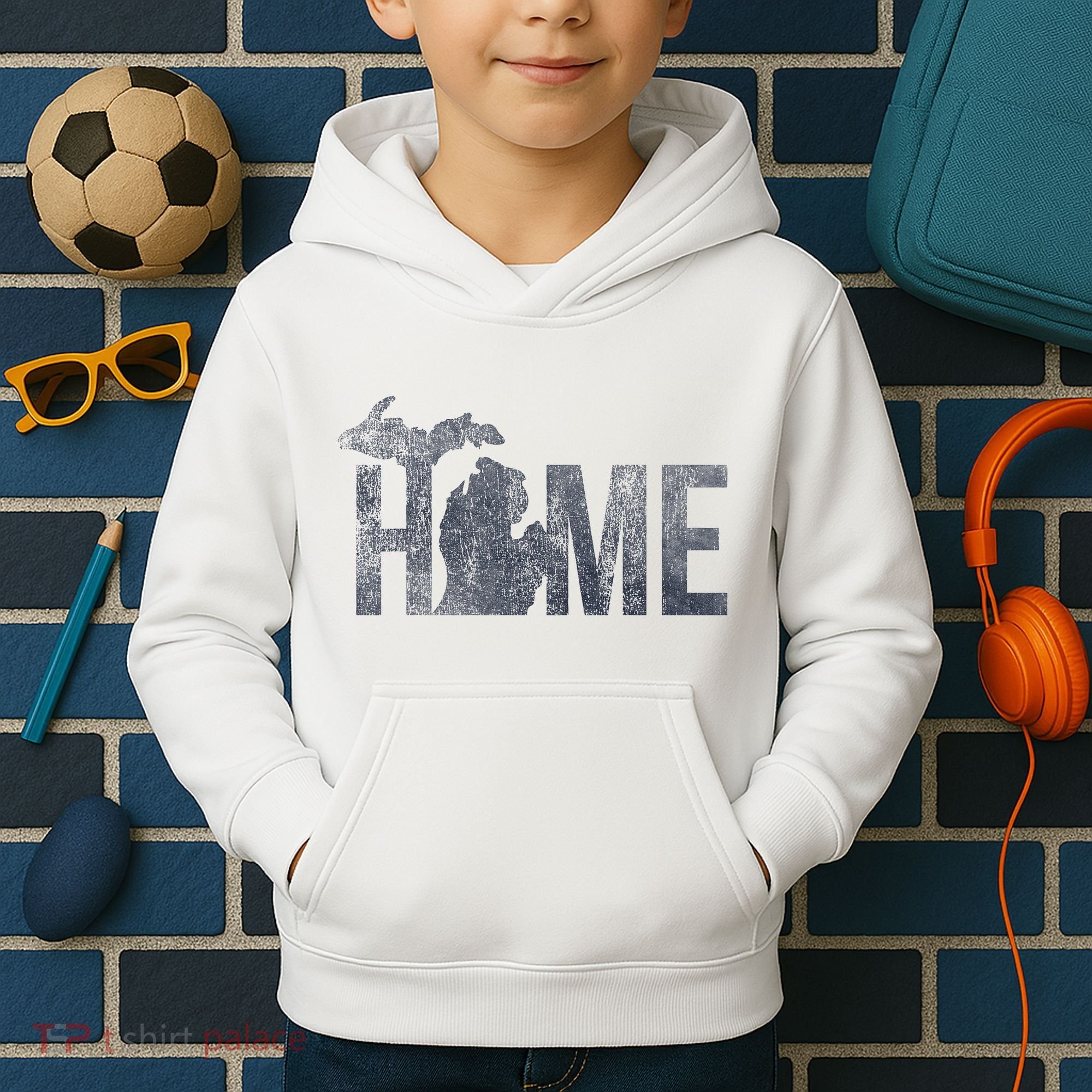 Michigan Home Blue And Distressed Kids Hoodie
