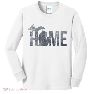 Michigan Home Blue And Distressed Kids Long Sleeve Shirt