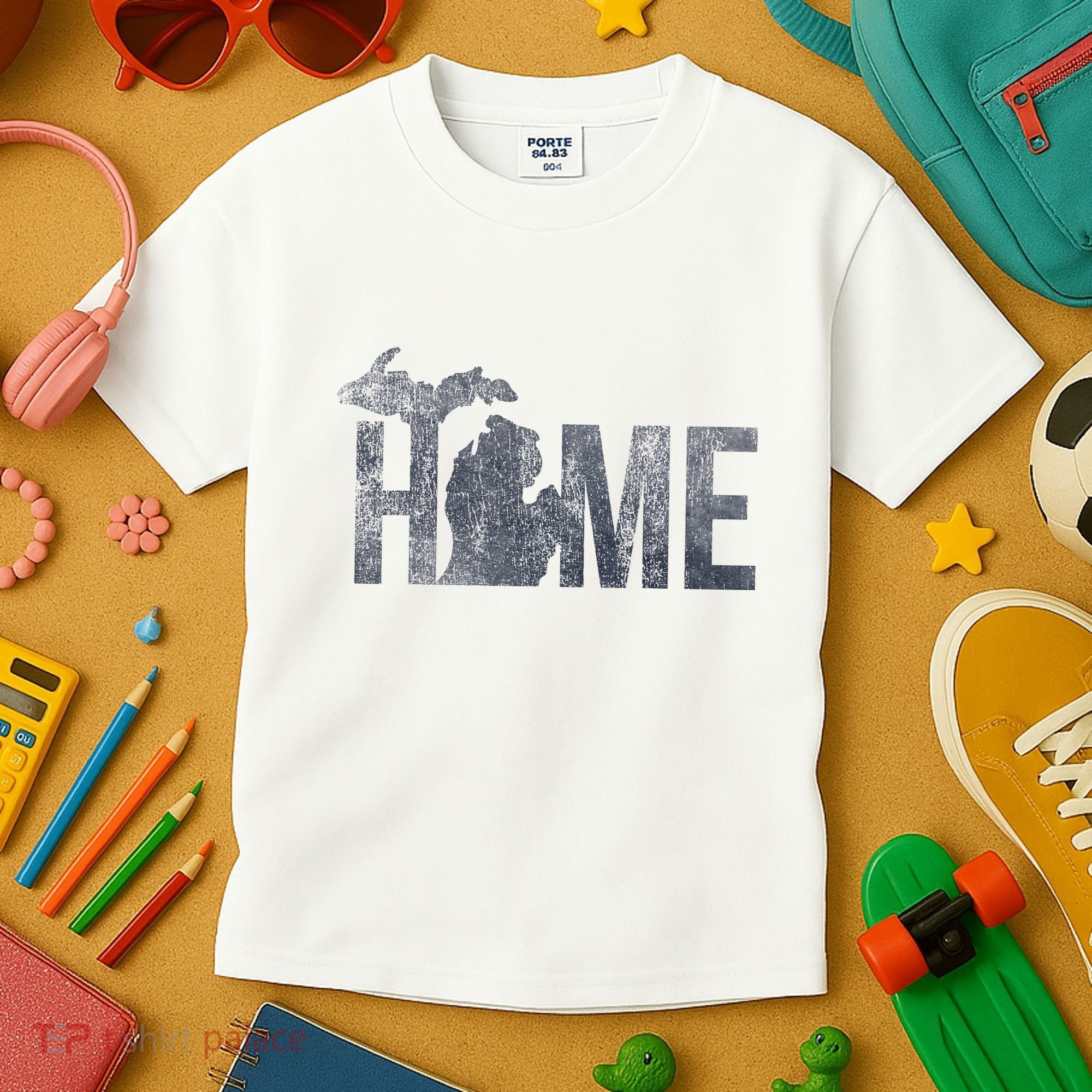 Michigan Home Blue And Distressed Kids T-Shirt