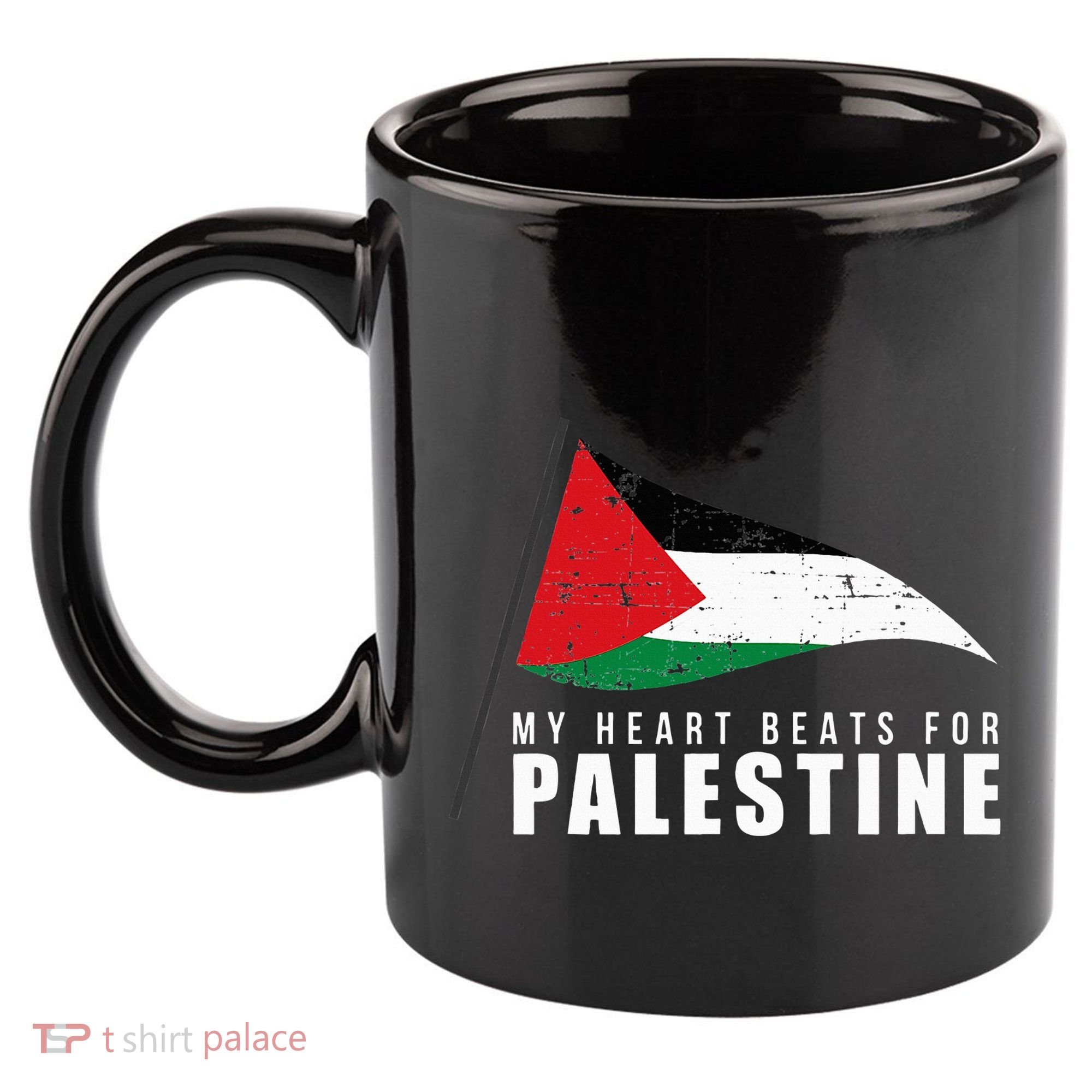 My Heart Beats For Palestine Gaza Peace Middle East 11oz C Handle Ceramic Mug