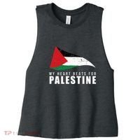 My Heart Beats For Palestine Gaza Peace Middle East Women's Racerback Cropped Tank thumb 0