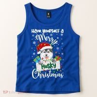 Merry Husky Christmas Siberian Husky Xmas Party Gift Tank Top thumb 2