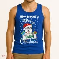 Merry Husky Christmas Siberian Husky Xmas Party Gift Tank Top thumb 3