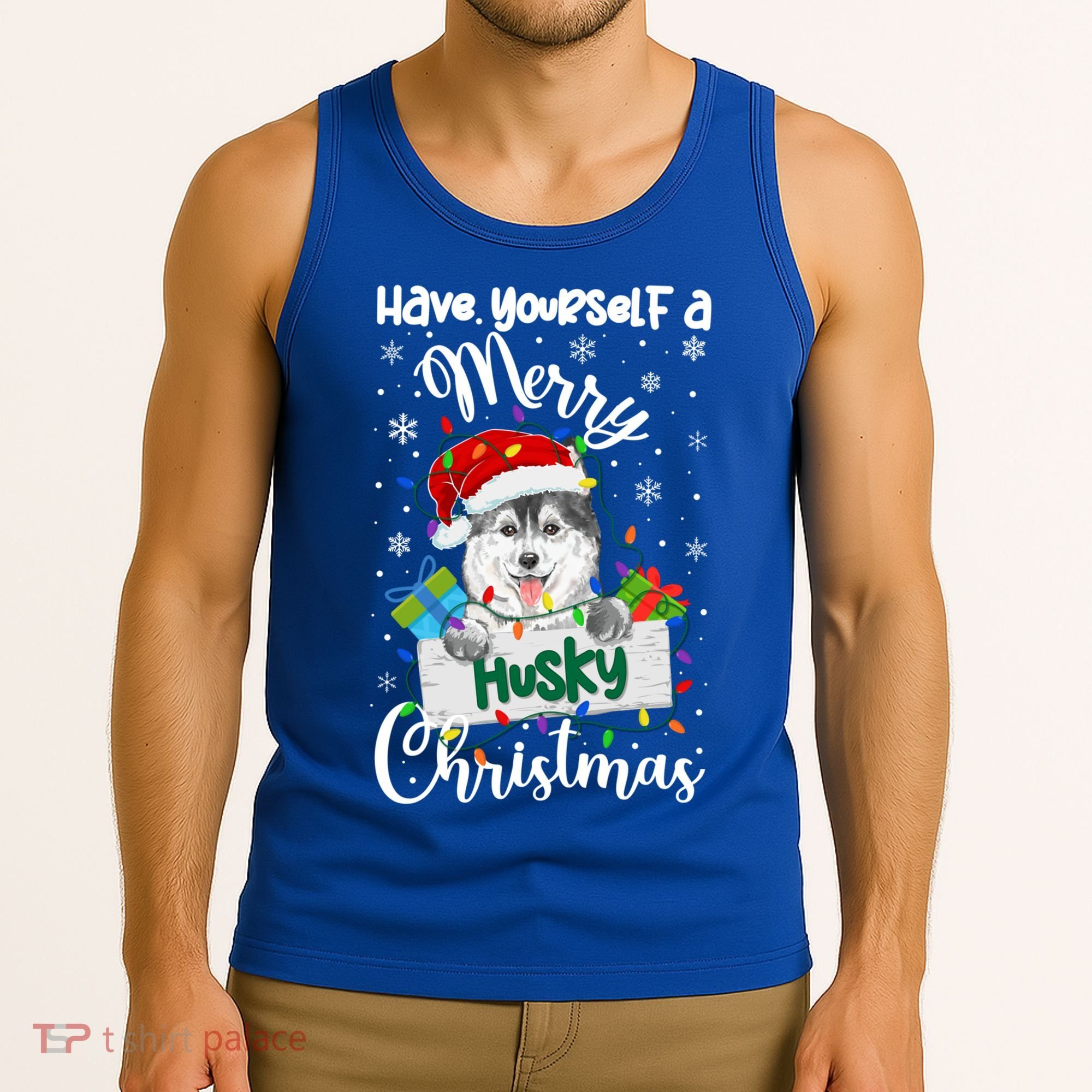 Merry Husky Christmas Siberian Husky Xmas Party Gift Tank Top