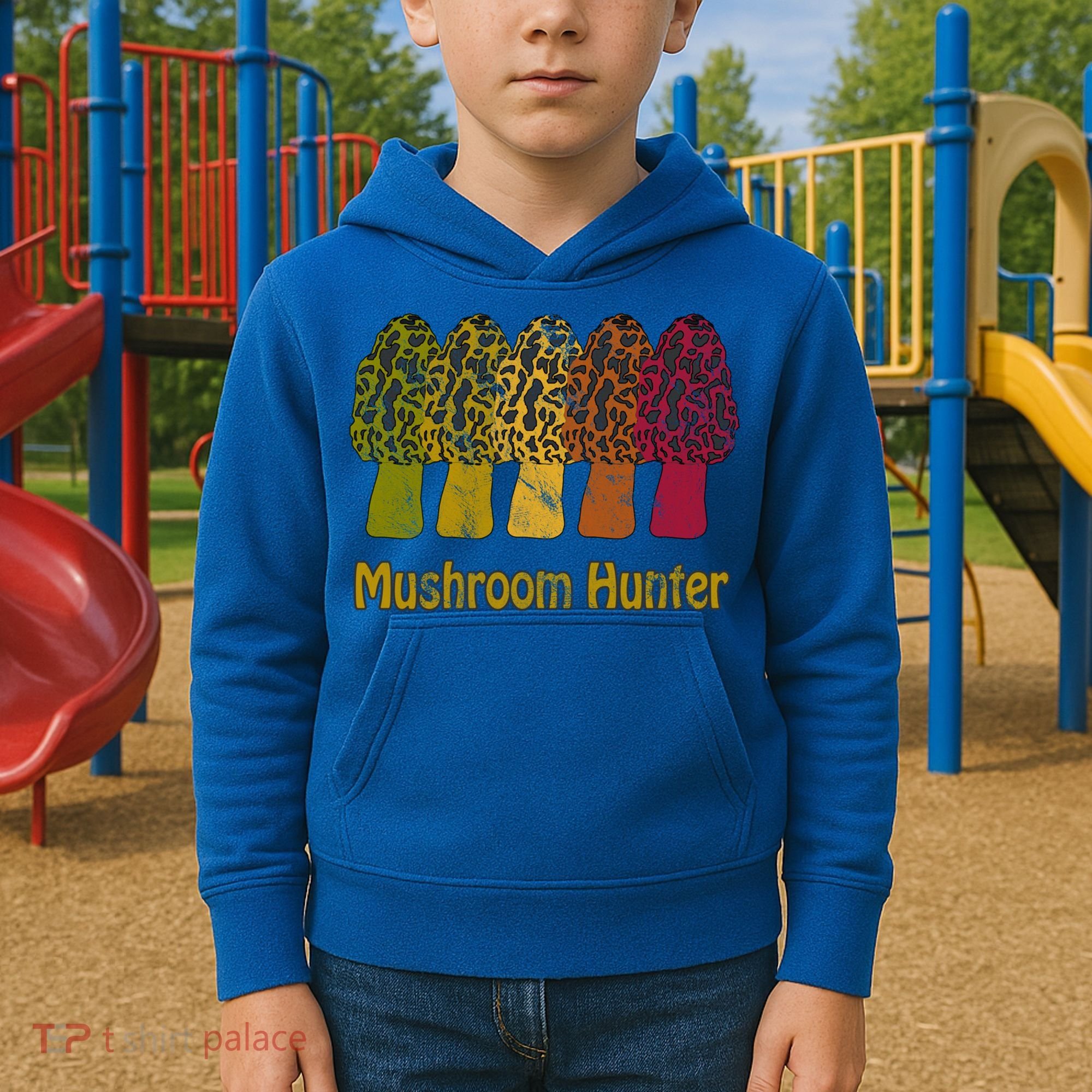 Mushroom Hunter Cute Gift Fun Morel Hunting Distressed Look Gift Kids Hoodie