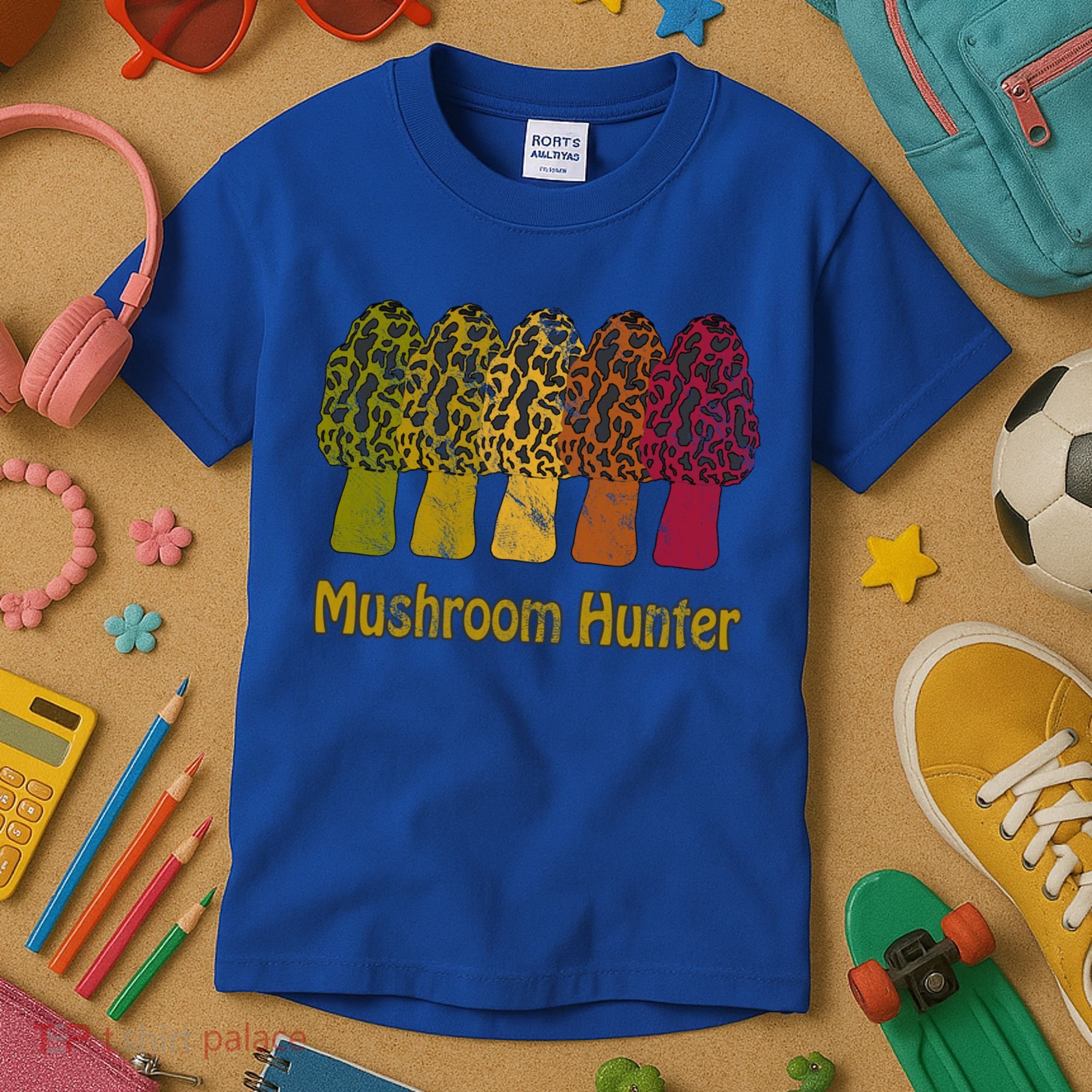 Mushroom Hunter Cute Gift Fun Morel Hunting Distressed Look Gift Kids T-Shirt