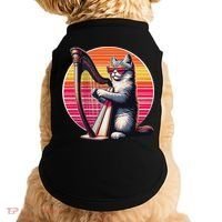 Musician Harpist Cat Wearing Sunglasses Cat Playing Harp Doggie Tank thumb 0