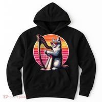 Musician Harpist Cat Wearing Sunglasses Cat Playing Harp Hoodie thumb 0