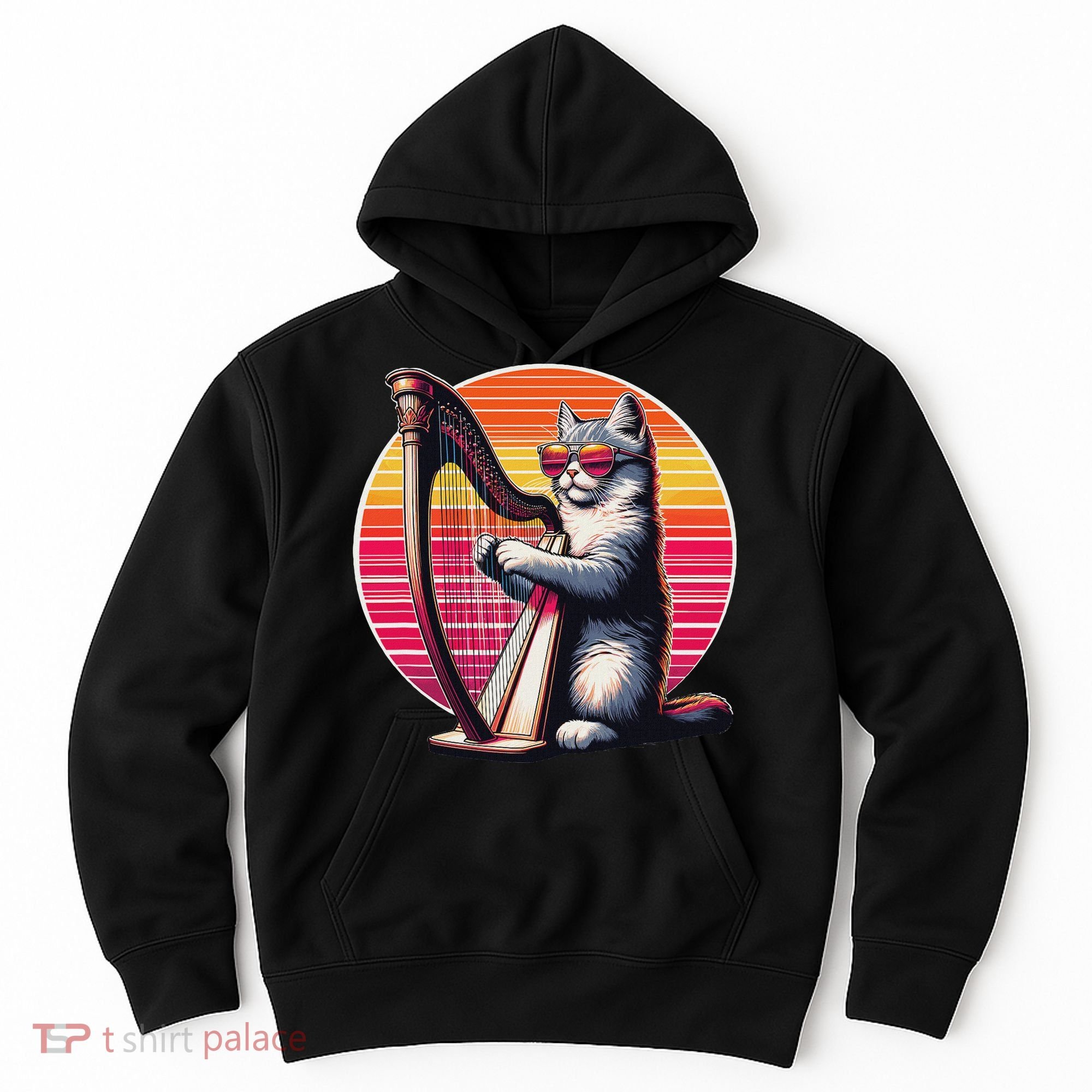 Musician Harpist Cat Wearing Sunglasses Cat Playing Harp Hoodie