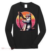 Musician Harpist Cat Wearing Sunglasses Cat Playing Harp Long Sleeve Shirt thumb 0