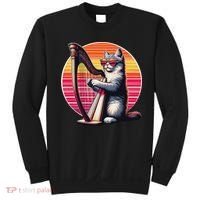 Musician Harpist Cat Wearing Sunglasses Cat Playing Harp Sweatshirt thumb 0
