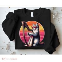 Musician Harpist Cat Wearing Sunglasses Cat Playing Harp Sweatshirt thumb 2