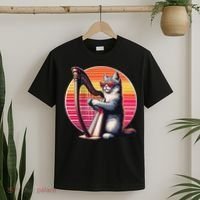 Musician Harpist Cat Wearing Sunglasses Cat Playing Harp T-Shirt thumb 2