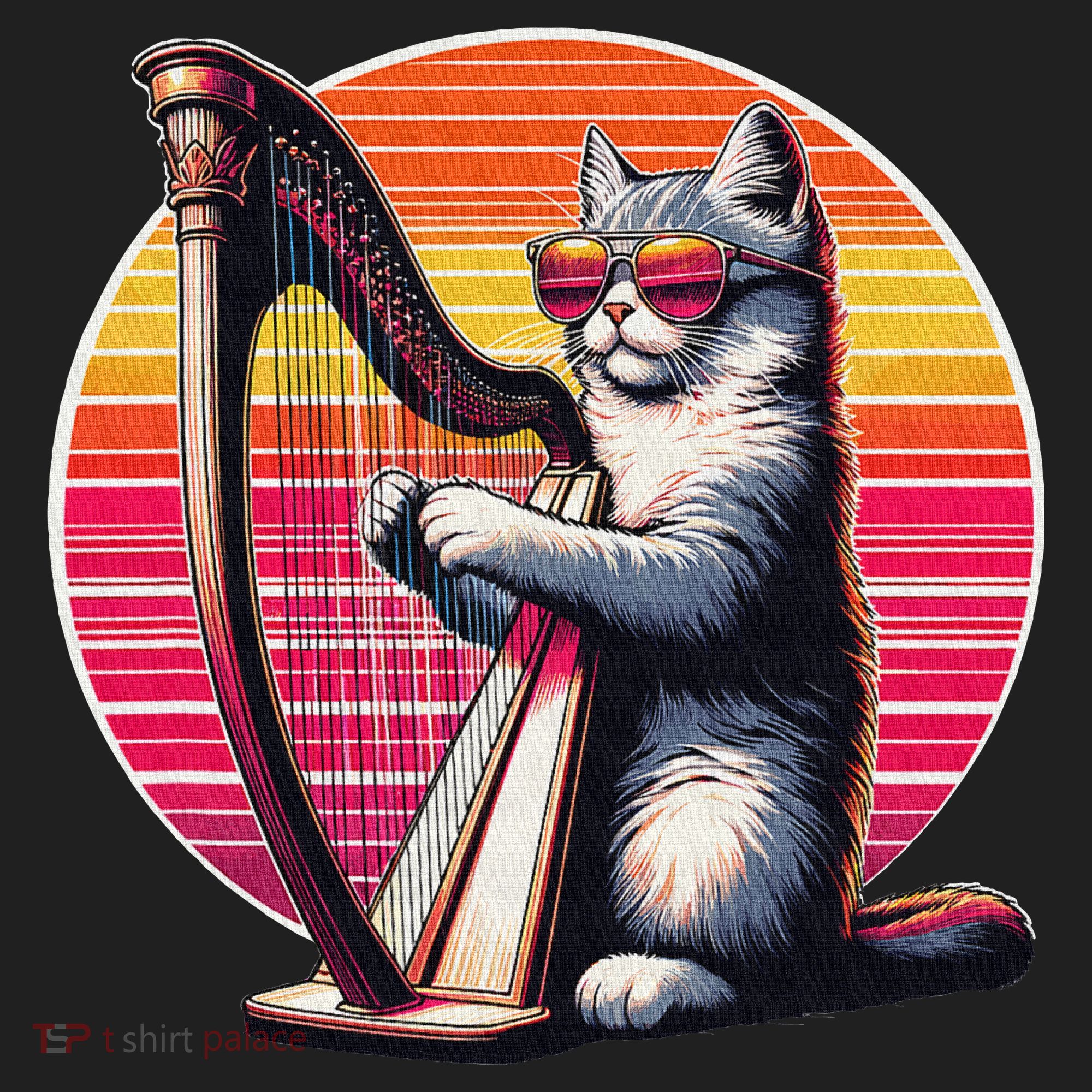 Musician Harpist Cat Wearing Sunglasses Cat Playing Harp Beanie