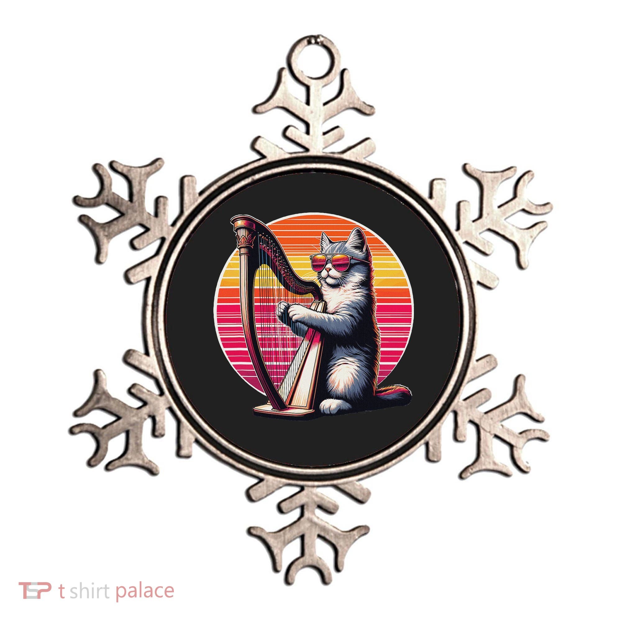 Musician Harpist Cat Wearing Sunglasses Cat Playing Harp Ornament