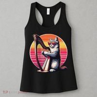 Musician Harpist Cat Wearing Sunglasses Cat Playing Harp Women's Tank Top thumb 3