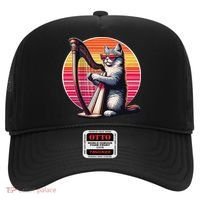 Musician Harpist Cat Wearing Sunglasses Cat Playing Harp Hat thumb 0