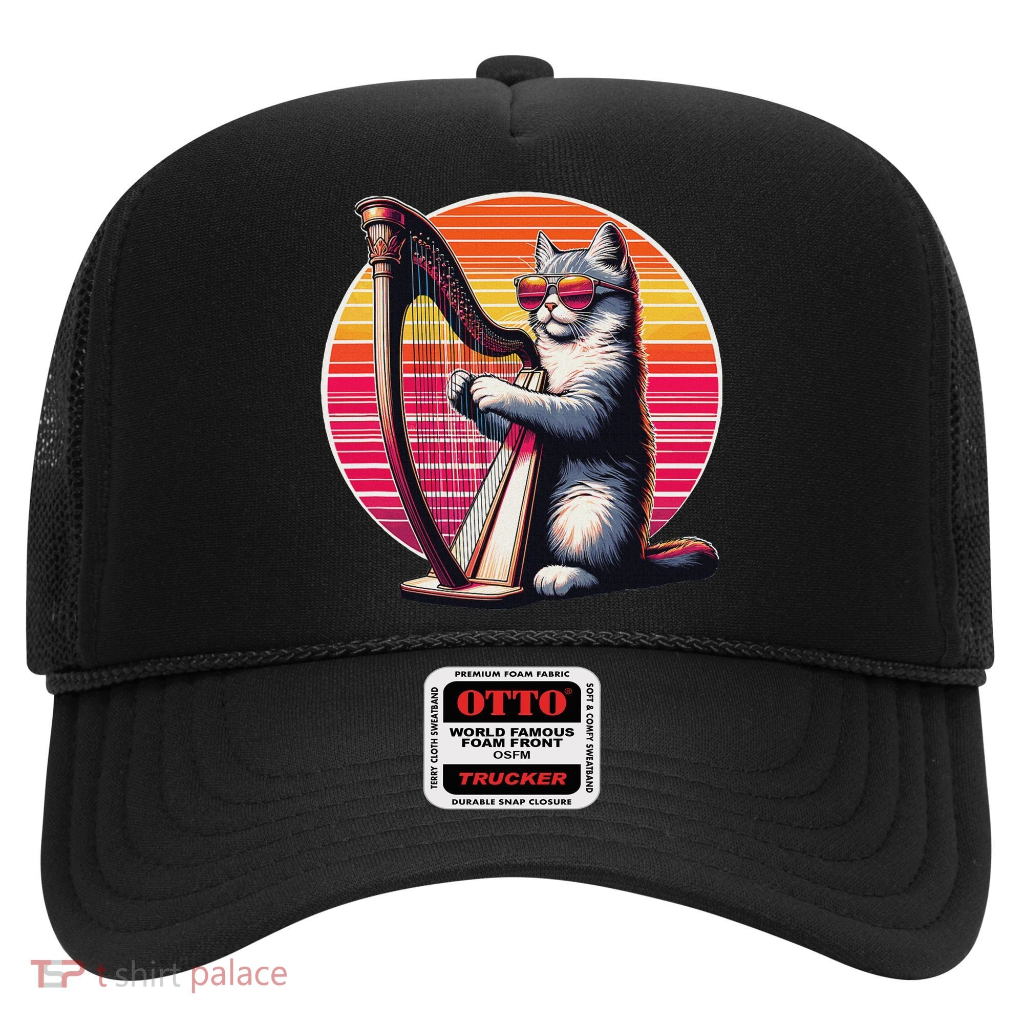 Musician Harpist Cat Wearing Sunglasses Cat Playing Harp Hat