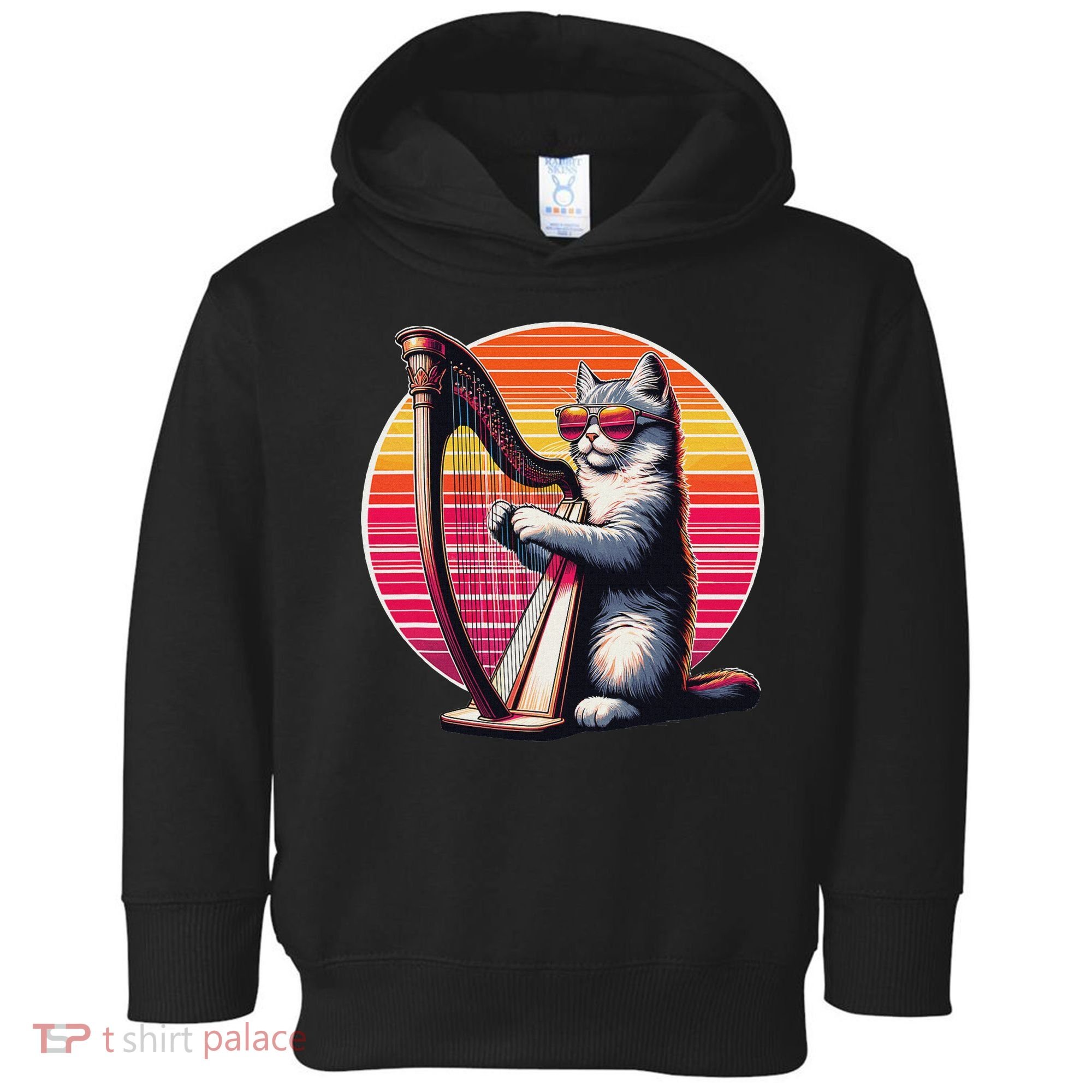 Musician Harpist Cat Wearing Sunglasses Cat Playing Harp Toddler Hoodie