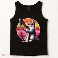 Musician Harpist Cat Wearing Sunglasses Cat Playing Harp Tank Top thumb 2