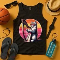 Musician Harpist Cat Wearing Sunglasses Cat Playing Harp Tank Top thumb 4