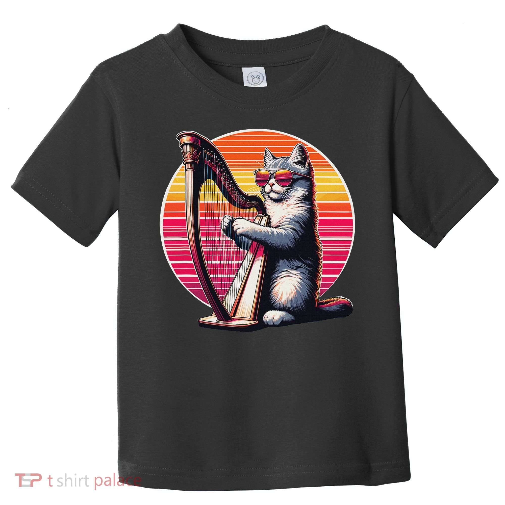 Musician Harpist Cat Wearing Sunglasses Cat Playing Harp Toddler T-Shirt