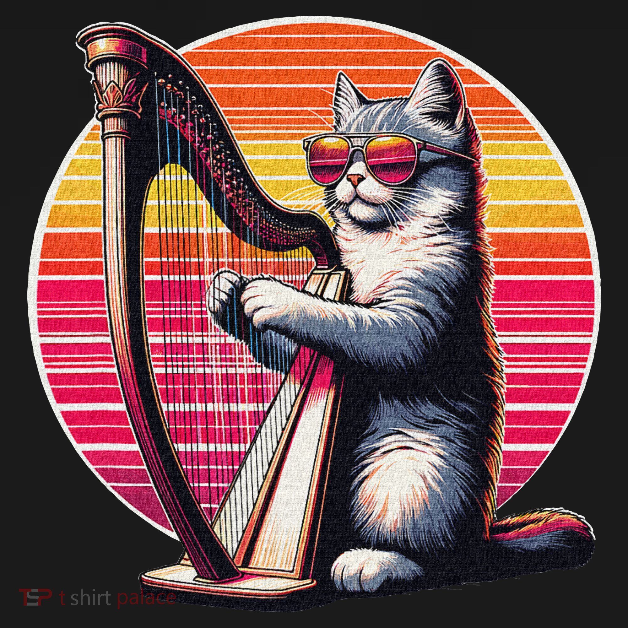 Musician Harpist Cat Wearing Sunglasses Cat Playing Harp Visor