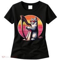 Musician Harpist Cat Wearing Sunglasses Cat Playing Harp Women's T-Shirt thumb 0