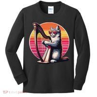 Musician Harpist Cat Wearing Sunglasses Cat Playing Harp Kids Long Sleeve Shirt thumb 0