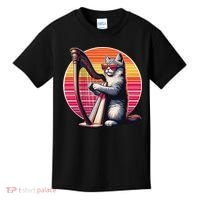 Musician Harpist Cat Wearing Sunglasses Cat Playing Harp Kids T-Shirt thumb 0