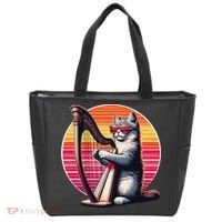Musician Harpist Cat Wearing Sunglasses Cat Playing Harp Tote Bag thumb 0