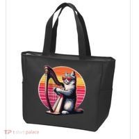 Musician Harpist Cat Wearing Sunglasses Cat Playing Harp Tote Bag thumb 3