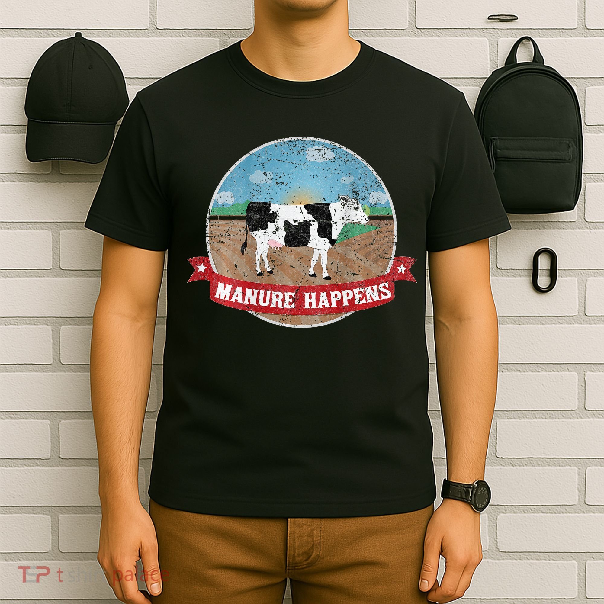 Manure Happens Cattle Ranch Farm Cow Dairy Humor T-Shirt