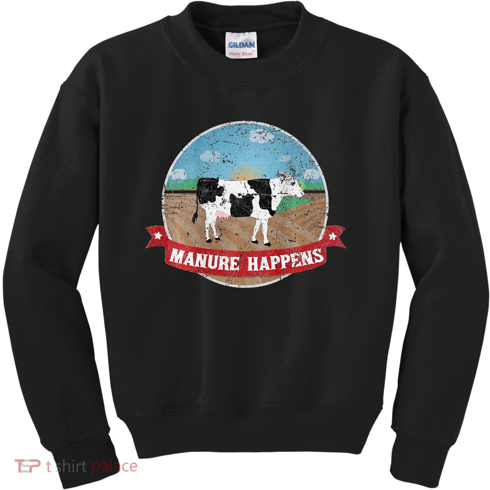 Manure Happens Cattle Ranch Farm Cow Dairy Humor Kids Sweatshirt