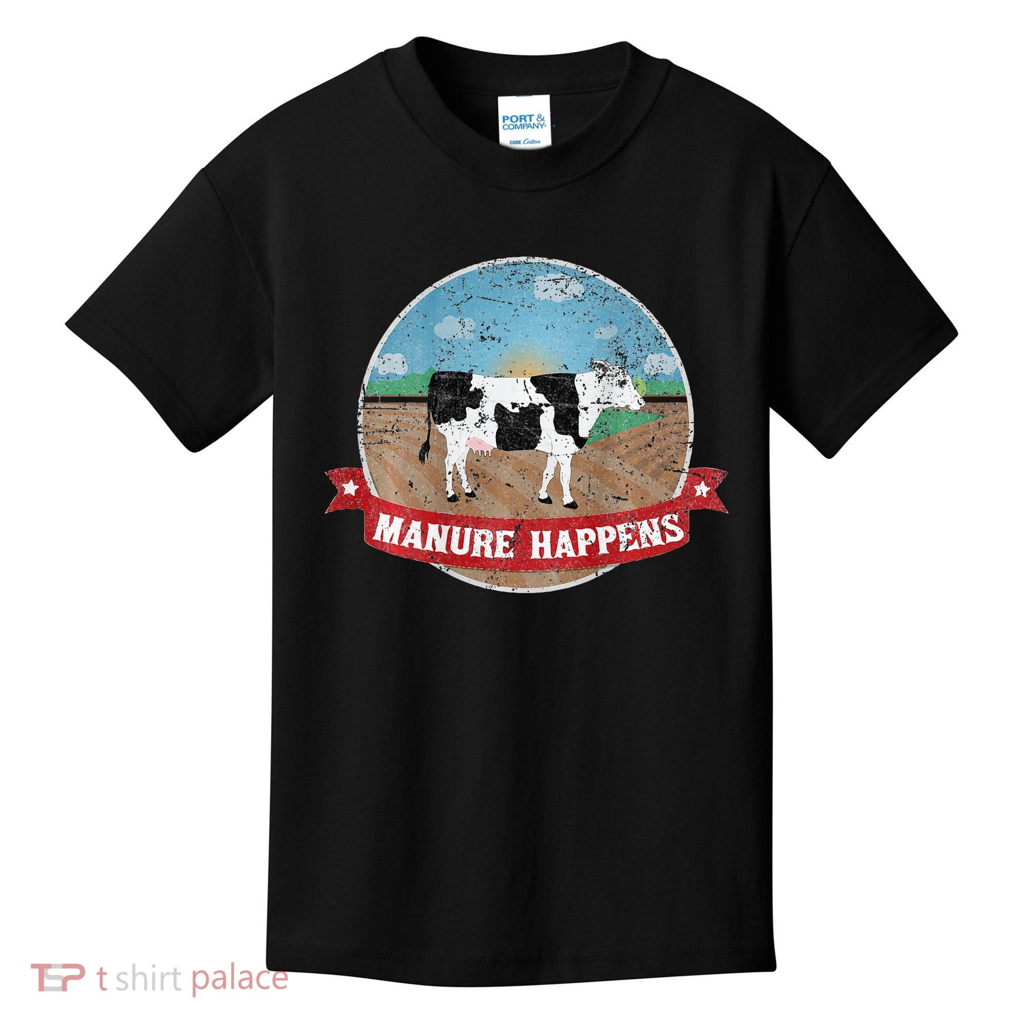 Manure Happens Cattle Ranch Farm Cow Dairy Humor Kids T-Shirt