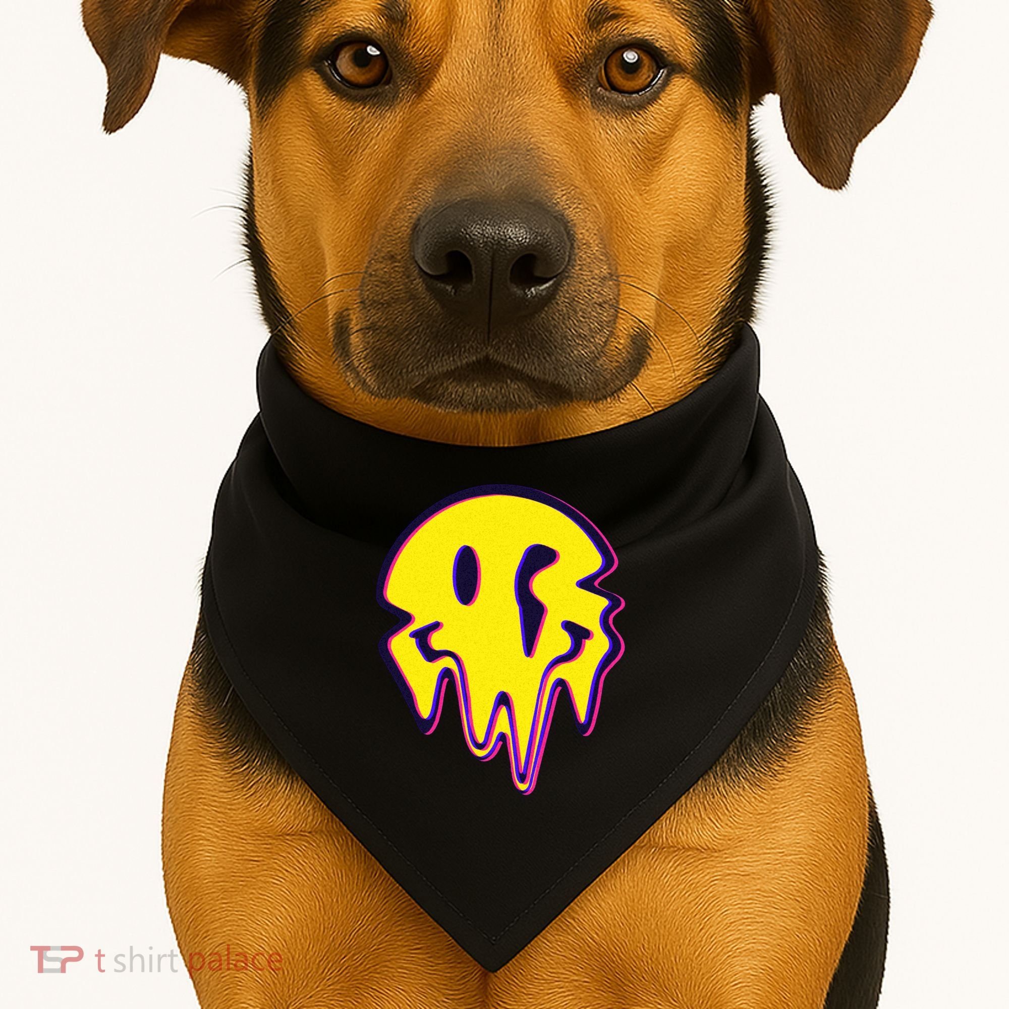 Melting Happy Face Smiley Trippy Acid USA-Made Doggie Bandana