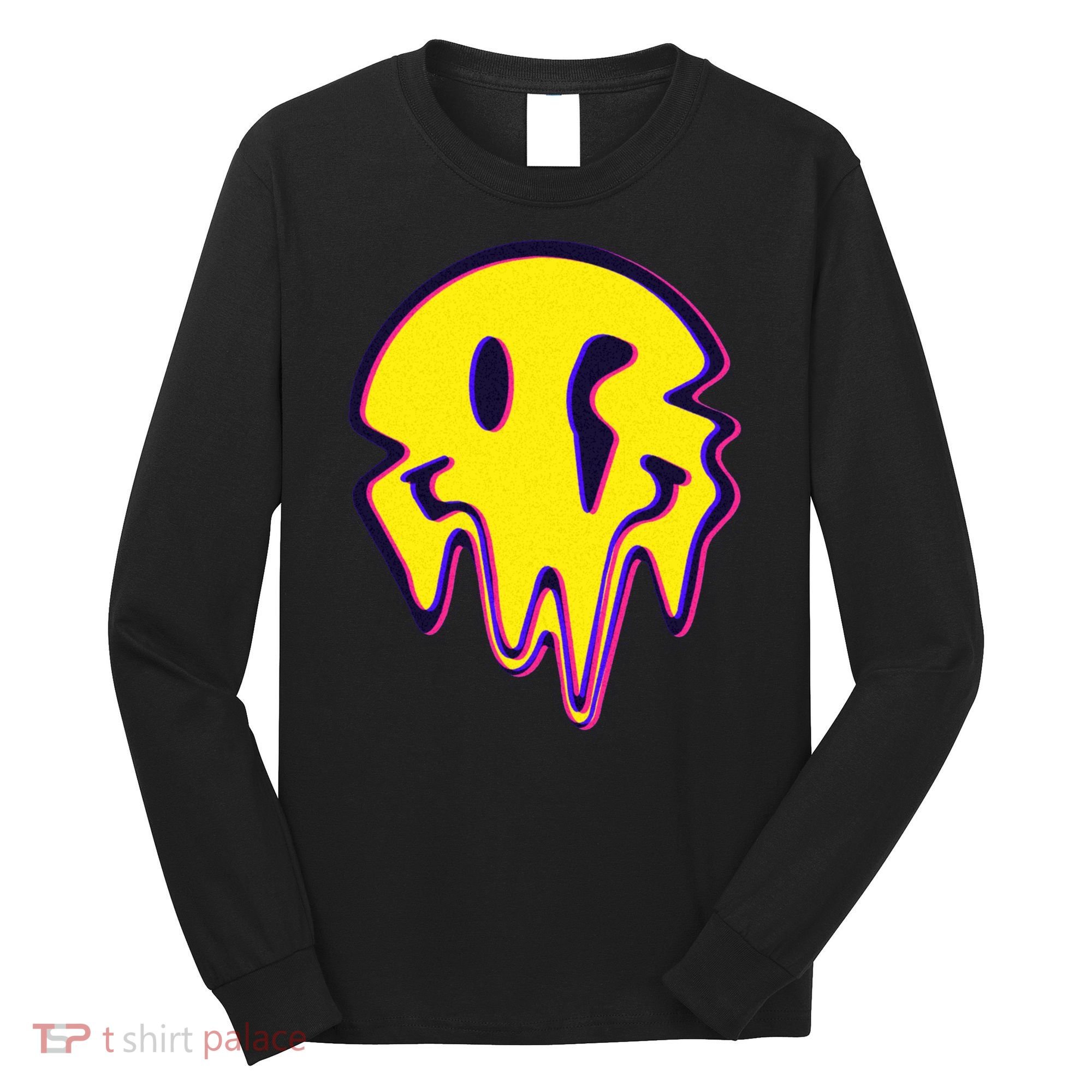 Melting Happy Face Smiley Trippy Acid Long Sleeve Shirt