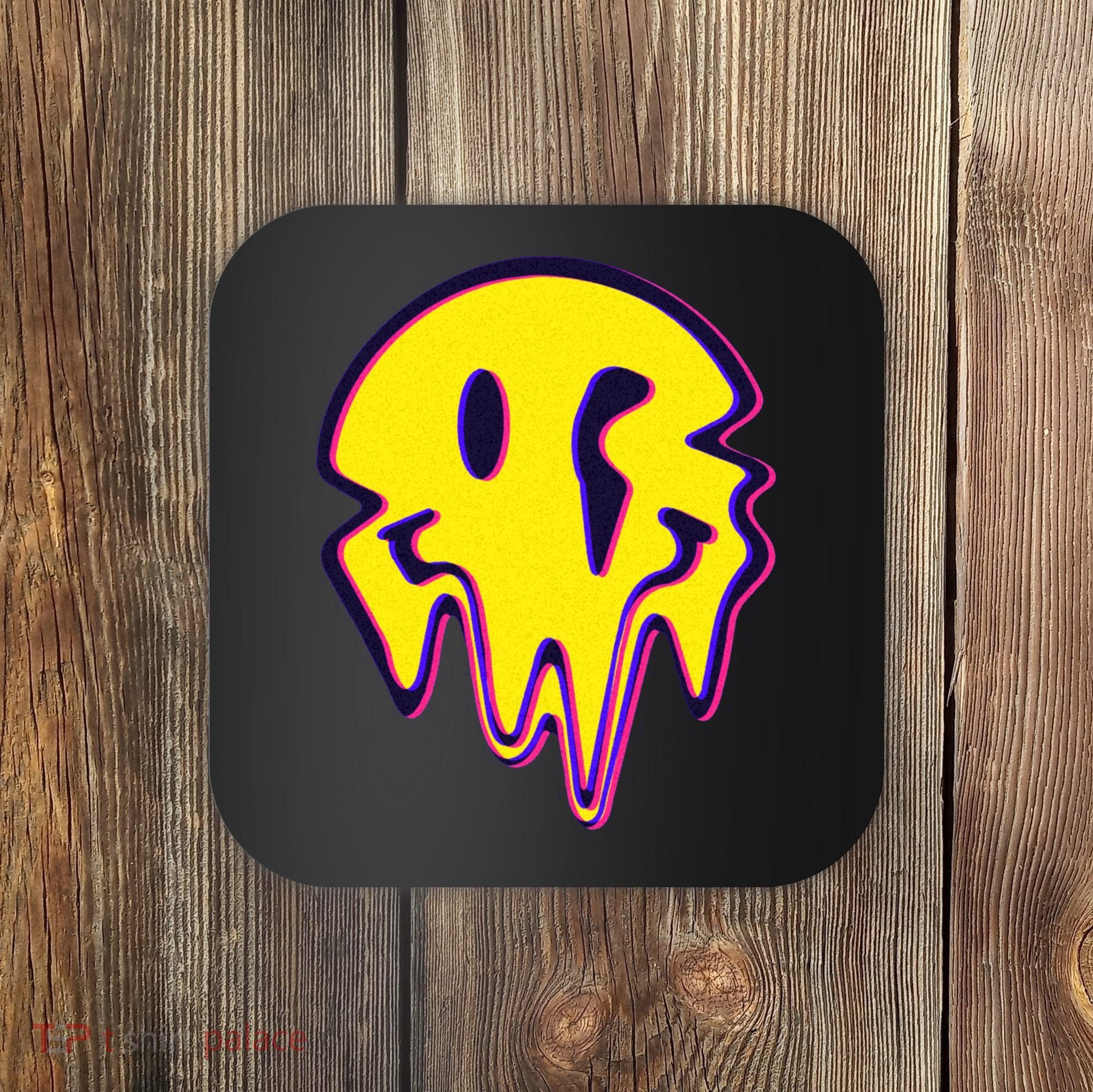 Melting Happy Face Smiley Trippy Acid Coaster