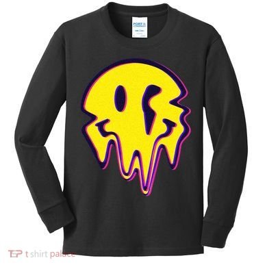 Melting Happy Face Smiley Trippy Acid Kids Long Sleeve Shirt